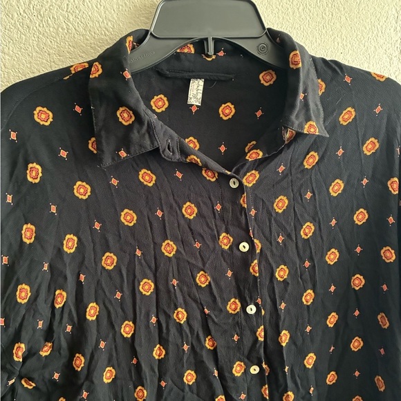 Intimately Free People Black and Orange Button Down Long Sleeve Shirt XS - Picture 8 of 13